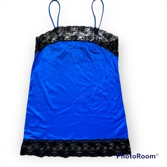 Vintage Nylon slip cami dress with spaghetti straps and contrast lace accent,  S - Picture 1 of 7